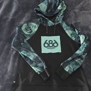 686 Black Hoodie with Teal Floral Sleeves